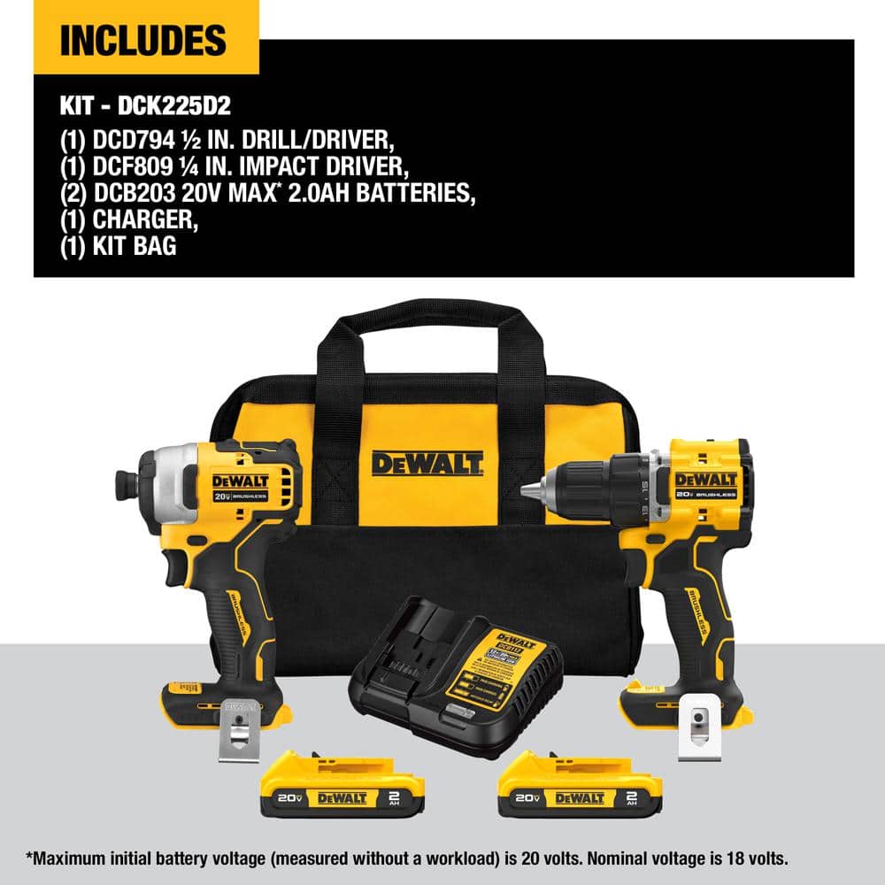 ATOMIC 20-Volt MAX Lithium-Ion Cordless Combo Kit (2-Tool) with (2) 2.0Ah Batteries, Charger and Bag