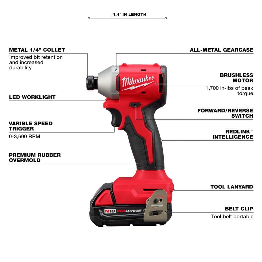 M18 18-Volt Lithium-Ion Brushless Cordless Compact Drill/Impact Combo Kit (2-Tool) w/(2) 2.0 Ah Batteries, Charger & Bag